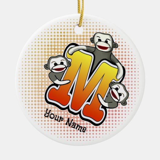 Monogram M Sock Monkey Keramik Ornament (Vorne)