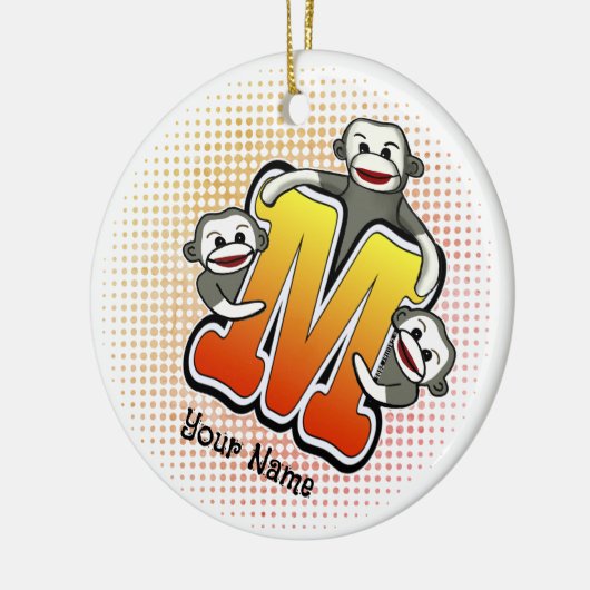 Monogram M Sock Monkey Keramik Ornament (Links)