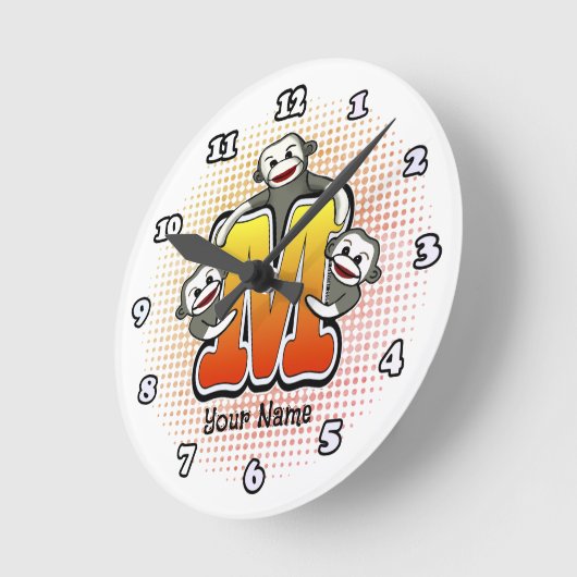 Monogram M Socken Monkey-Uhr Runde Wanduhr (Winkel)