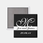 Monogram M Wedding Black & White Save the Date Magnet (Vorderseite/Rückseite)