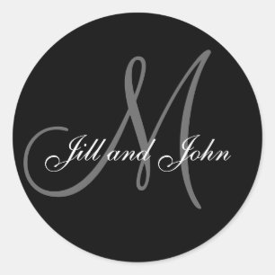 Monogram M Wedding Bride Date Siegel Runder Aufkleber