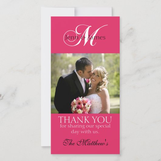 Monogram M Wedding danke Ihnen Foto Cards Fuchsia (Vorderseite)