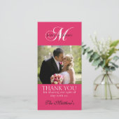 Monogram M Wedding danke Ihnen Foto Cards Fuchsia (Stehend Vorderseite)