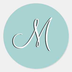 Monogram M Wedding Invitation Blue Siegel Runder Aufkleber
