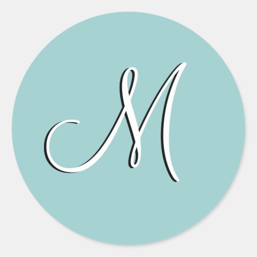 Monogram M Wedding Invitation Blue Siegel Runder Aufkleber (Vorderseite)