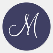 Monogram M White auf Navy Blue, Runder Aufkleber (Vorderseite)