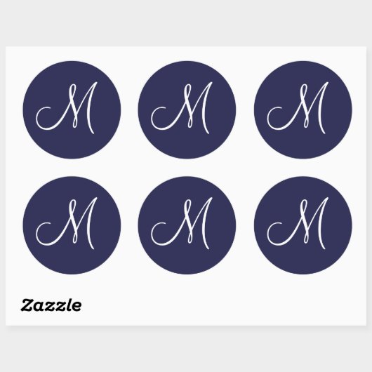 Monogram M White auf Navy Blue, Runder Aufkleber (Blatt)