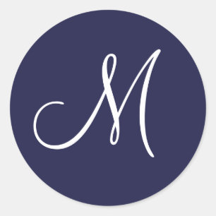Monogram M White auf Navy Blue, Runder Aufkleber