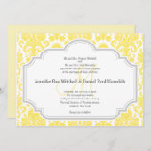 Monogram M Yellow Damask Hochzeitseinladungen Einladung (Vorne/Hinten)