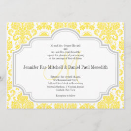 Monogram M Yellow Damask Hochzeitseinladungen Einladung