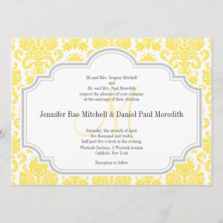 Monogram M Yellow Damask Hochzeitseinladungen Einladung
