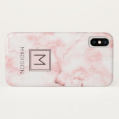 Monogram Mädchenhaft Rosafarben Marmor Case-Mate iPhone Hülle (Rückseite (Horizontal))