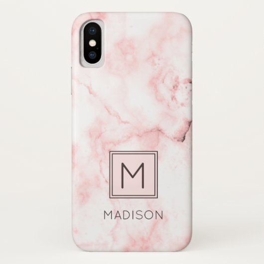 Monogram Mädchenhaft Rosafarben Marmor Case-Mate iPhone Hülle (Rückseite)