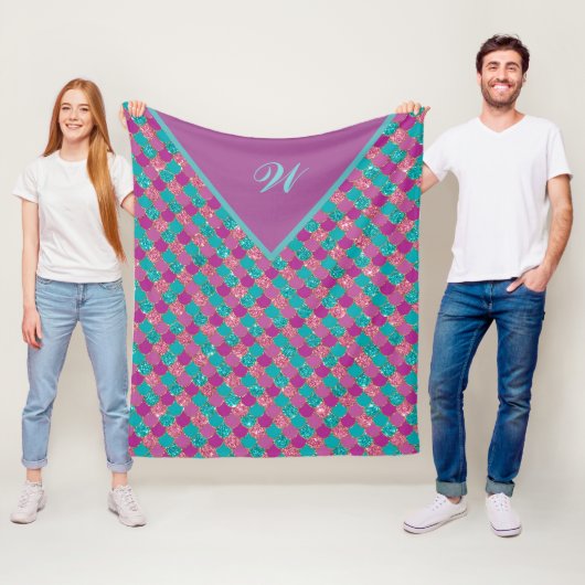 Monogram Magenta Lila Pink Aquamarine Meerjungensk Fleecedecke (Beispiel)