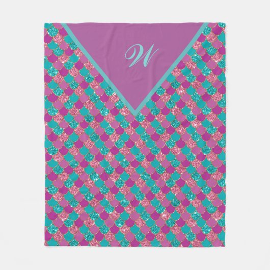 Monogram Magenta Lila Pink Aquamarine Meerjungensk Fleecedecke (Vorderseite)