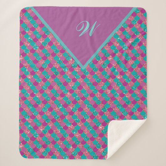 Monogram Magenta Lila Pink Aquamarine Meerjungensk Sherpadecke (Vorderseite)