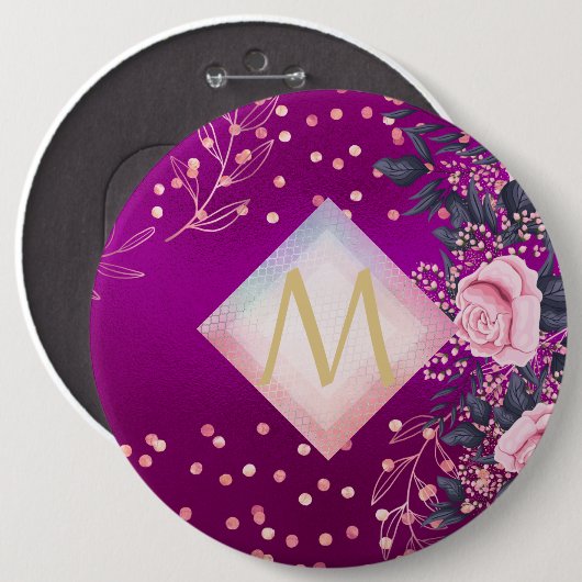 Monogram Magenta Rosegold Pink Metallic Glitzer Button (Vorne & Hinten)