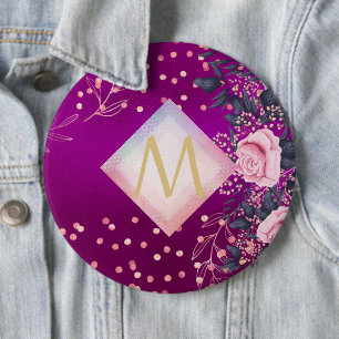 Monogram Magenta Rosegold Pink Metallic Glitzer Button