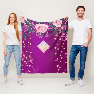 Monogram Magenta Rosegold Pink Metallic Glitzer Fleecedecke