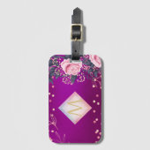 Monogram Magenta Rosegold Pink Metallic Glitzer Gepäckanhänger (Vorderseite Vertikal)