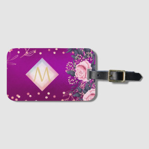 Monogram Magenta Rosegold Pink Metallic Glitzer Gepäckanhänger