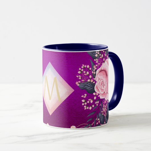 Monogram Magenta Rosegold Pink Metallic Glitzer Tasse (VorderseiteRechts)