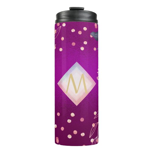 Monogram Magenta Rosegold Pink Metallic Glitzer Thermosbecher (Vorderseite)