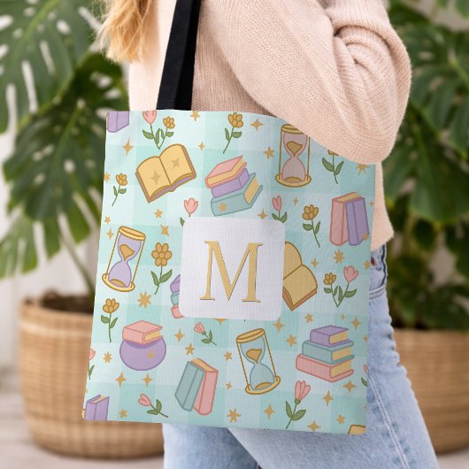 Monogram Magic Books Tote Bag Girly Mint Green Tasche