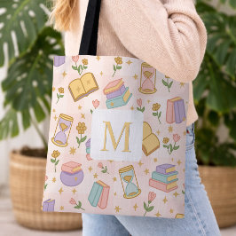 Monogram Magic Books Tote Bag Girly Pink Tragetaschen Mit Langen Trägern