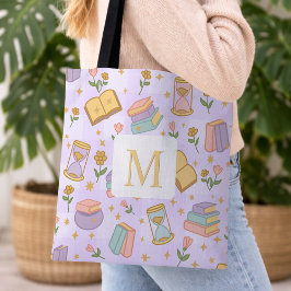 Monogram Magic Books Tote Bag Girly Purple Tasche