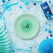 Monogram Magic Mint and White Polka Dot Pappteller (Party)