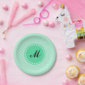 Monogram Magic Mint and White Polka Dot Pappteller (Party)