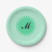 Monogram Magic Mint and White Polka Dot Pappteller (Vorderseite)