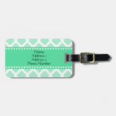 Monogram Magic Mint and White Quatrefolien Pattern Gepäckanhänger (Vorderseite horizontal)