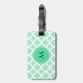 Monogram Magic Mint and White Quatrefolien Pattern Gepäckanhänger (Rückseite vertikal)