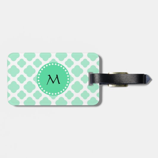 Monogram Magic Mint and White Quatrefolien Pattern Gepäckanhänger (Rückseite horizontal)