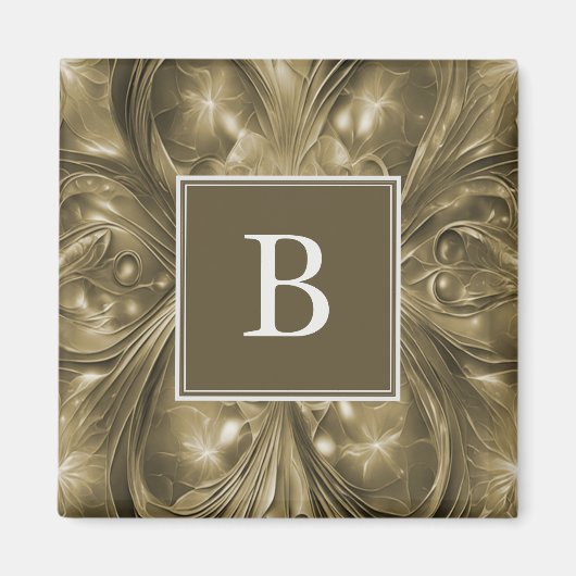 Monogram-Magnet - Abstraktes Gold-Blüh Magnet (Vorne)