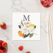 Monogram Magnolia Citrus Wedding Cocktail Napkin Serviette (Beispiel)