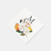 Monogram Magnolia Citrus Wedding Cocktail Napkin Serviette (Ecke)