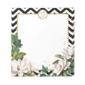 Monogram Magnolia Ivy und Gold mit Zickzack Notizblock (Vorderseite)