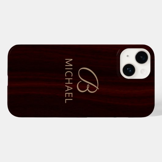 Monogram Mahogany Wood Holz Personalisierter Name Case-Mate iPhone Hülle (Rückseite (Horizontal))