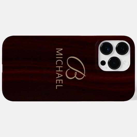 Monogram Mahogany Wood Holz Personalisierter Name Case-Mate iPhone Hülle (Rückseite (Horizontal))