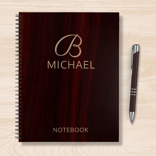 Monogram Mahogany Wood Holz Personalisierter Name Notizblock