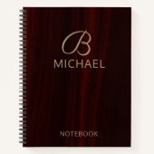 Monogram Mahogany Wood Holz Personalisierter Name Notizblock (Vorderseite)