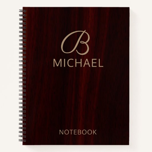 Monogram Mahogany Wood Holz Personalisierter Name Notizblock (Vorderseite)