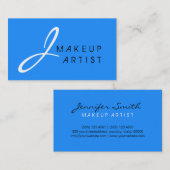Monogram Makeup Artist Blue Background Visitenkarte (Vorne/Hinten)