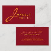 Monogram Makeup Artist Maroon Background Visitenkarte (Vorne/Hinten)
