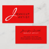 Monogram Makeup Artist Red Background Visitenkarte (Vorne/Hinten)