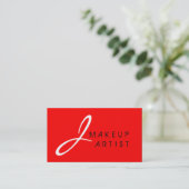 Monogram Makeup Artist Red Background Visitenkarte (Stehend Vorderseite)