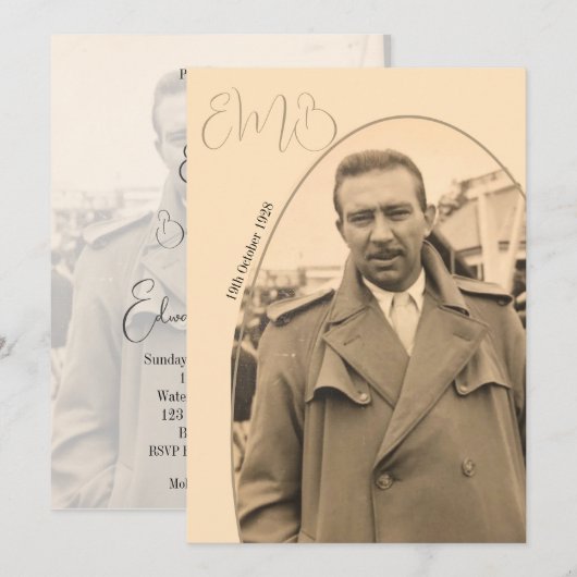 Monogram Male Foto 80. Geburtstag Stilvoll Geburts Einladung (Vorne/Hinten)